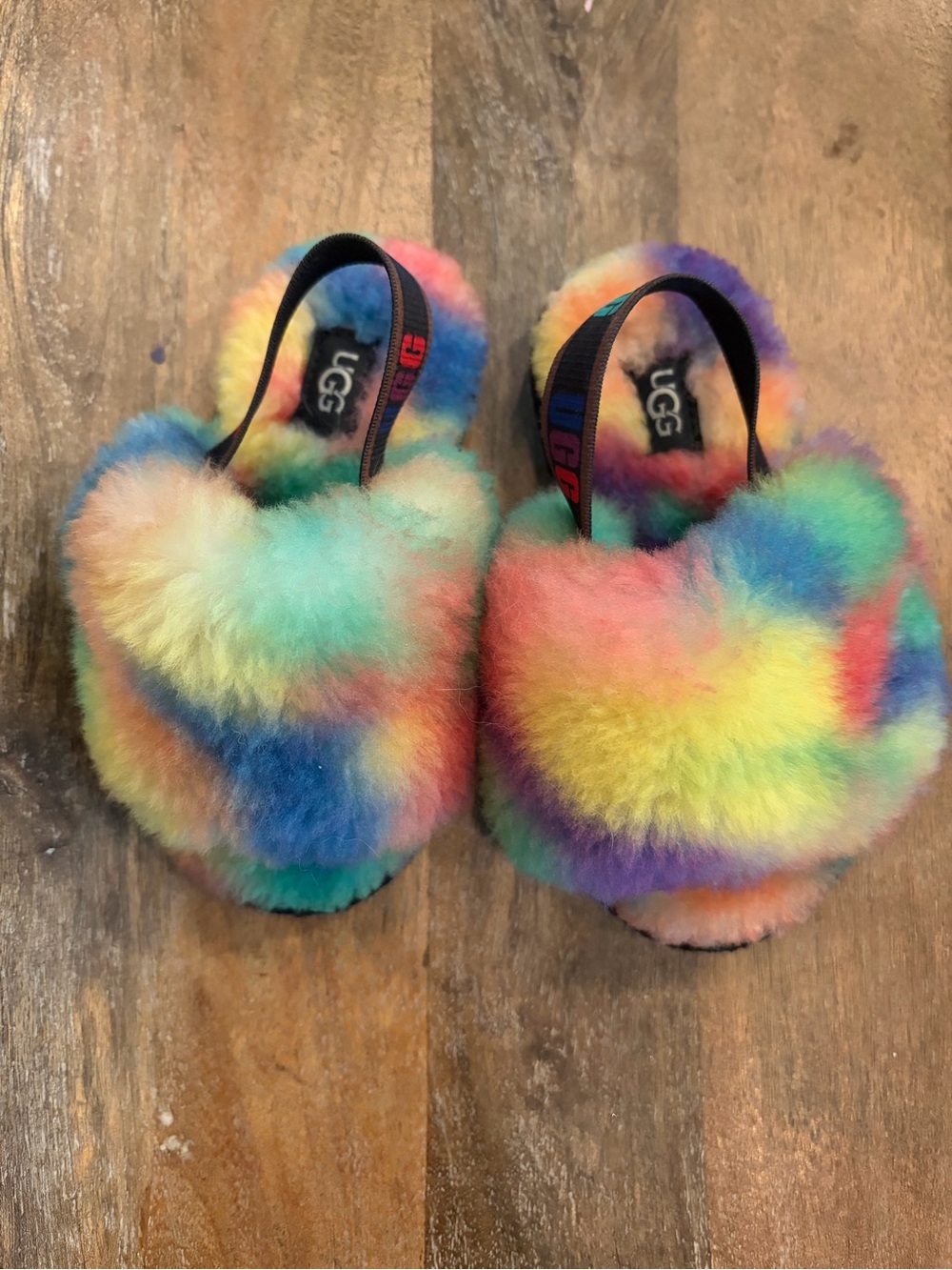 UGG Multicolor Rainbow Fluff Slingback Slippers
